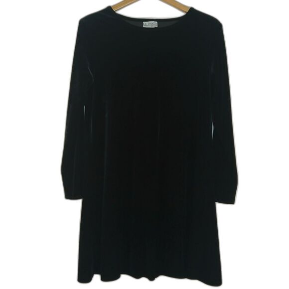 K.C. Spencer Dresses & Skirts - Vintage Black Velvet Dress Size 6 Soft Stretch Fitted A Line Mid Length Gothic